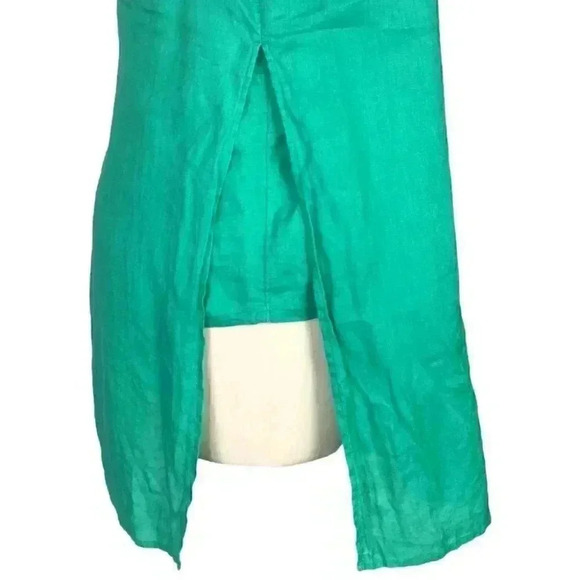 Chicos Linen Top Women 2 L Green Washable Slit Pocket Vacation Lagenlook Tunic - Picture 4 of 7